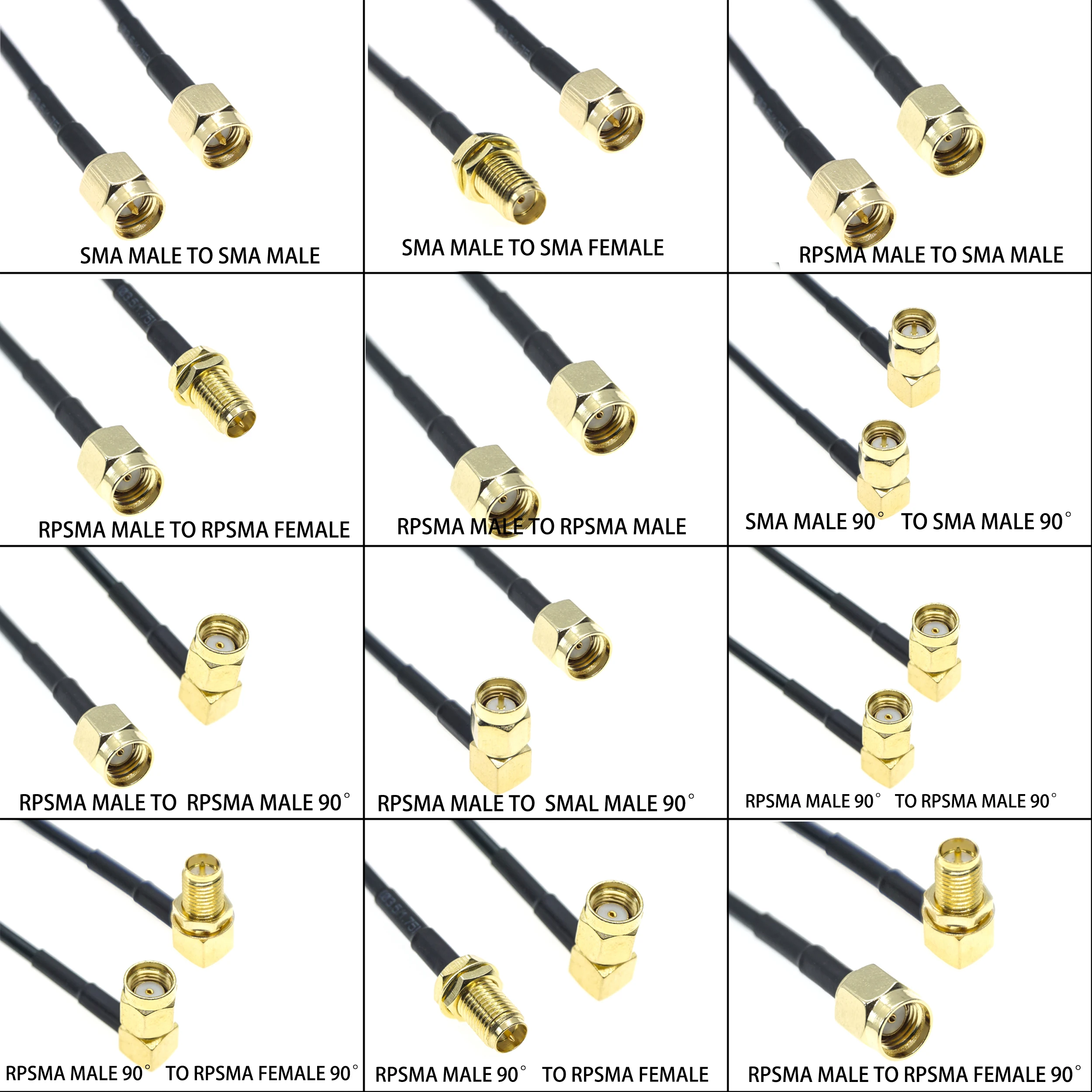Vista frontal del cable RG174 con conectores SMA