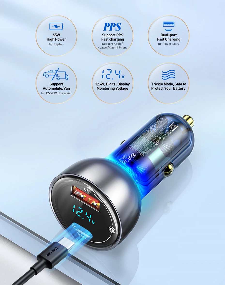 Cargador de coche Baseus 65W