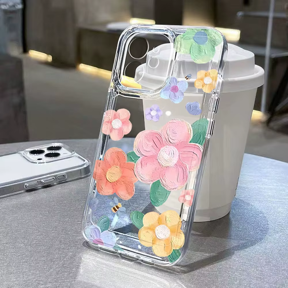 Funda transparente con flores para iPhone 13