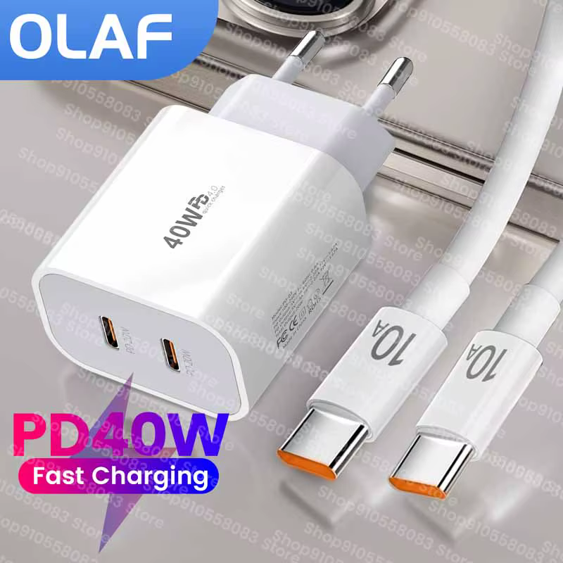 Cargador USB-C 40 W PD doble puerto con cable