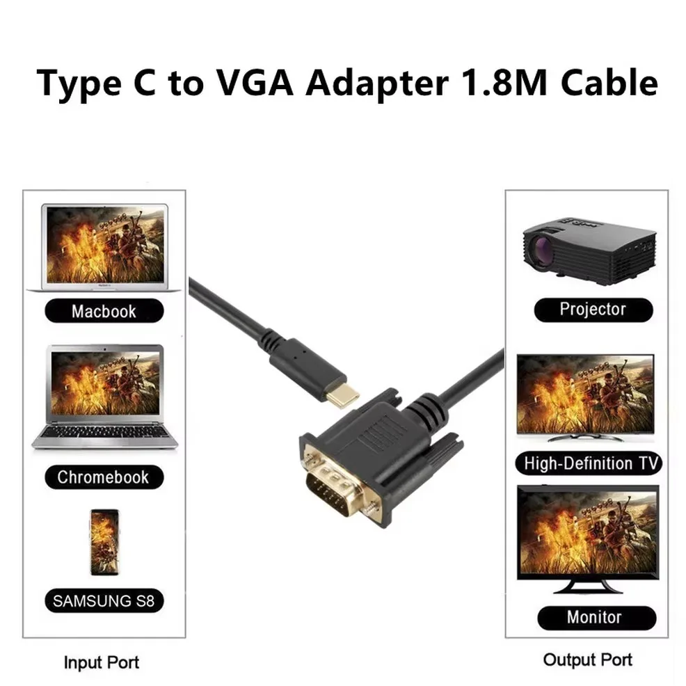 Cable Tipo C a VGA conectado a ultrabook
