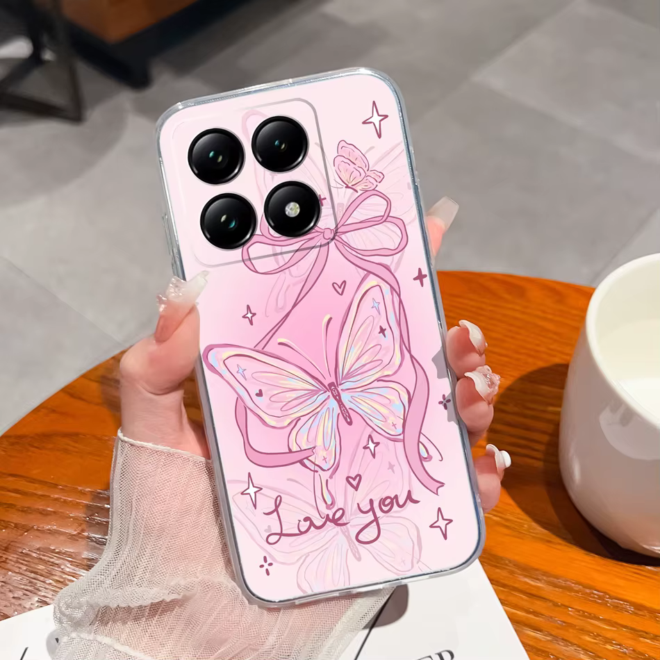 Vista frontal de la funda transparente mostrando el diseño del Xiaomi 14T 5G