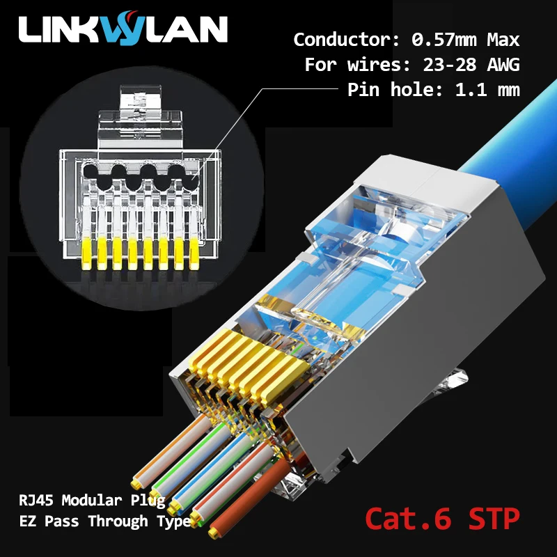 Linkwylan Conectores RJ45 Paso a Través CAT7/CAT6/CAT5e