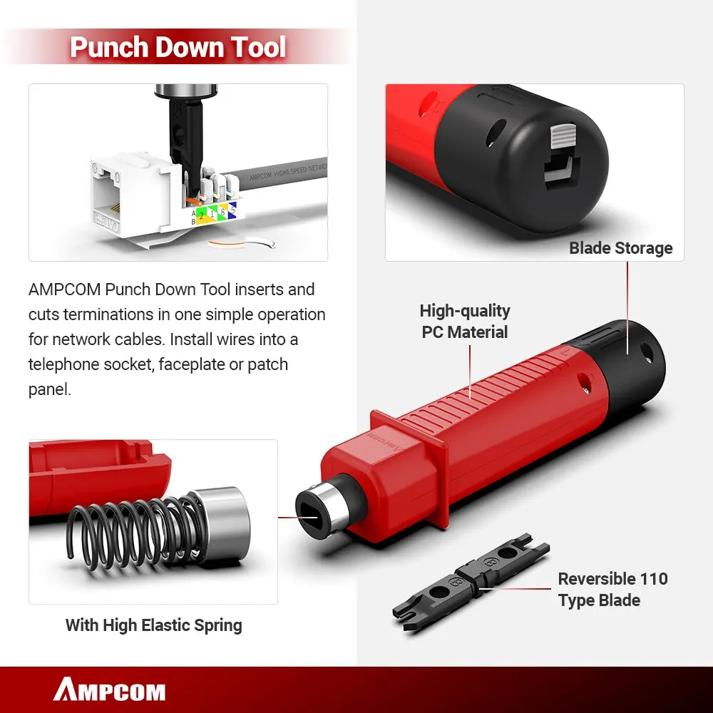 AMPCOM Kit de crimpadora RJ45 con pelacables y comprobador de red - imagen 2