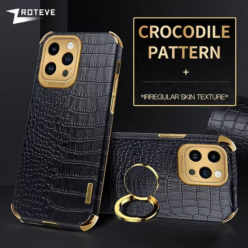 Funda Soporte Anillo Cuero Cocodrilo para iPhone 16 Pro Max y Más - imagen 2