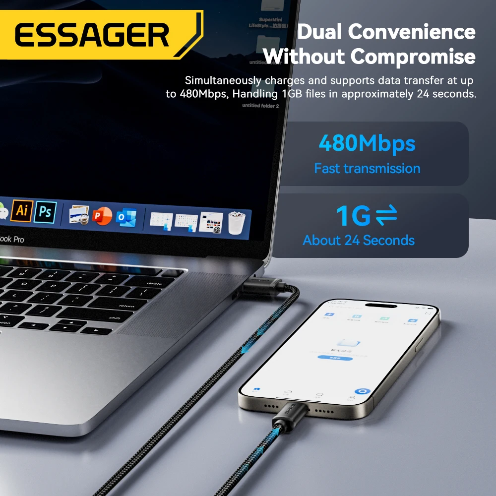 Essager Cable USB-C Carga Rápida para iPhone 15 y Samsung Xiaomi - imagen 2