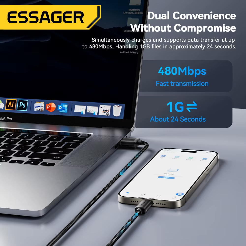 Essager Cable USB-C Carga Rápida para iPhone 15 y Samsung Xiaomi - imagen 2