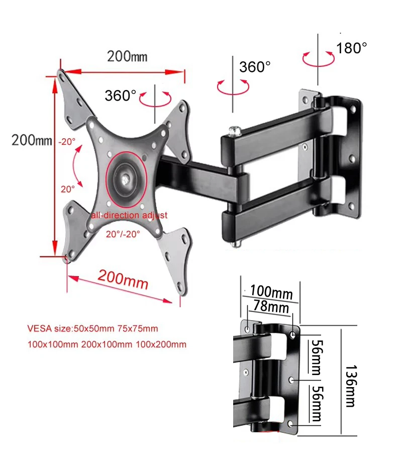 Soporte TV pared extensible movimiento total LCD VESA - imagen 3