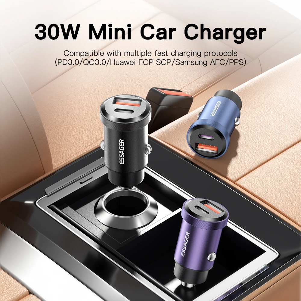 Essager Cargador Coche USB-C 30W Carga Rápida