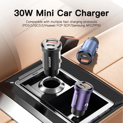 Essager Cargador Coche USB-C 30W Carga Rápida
