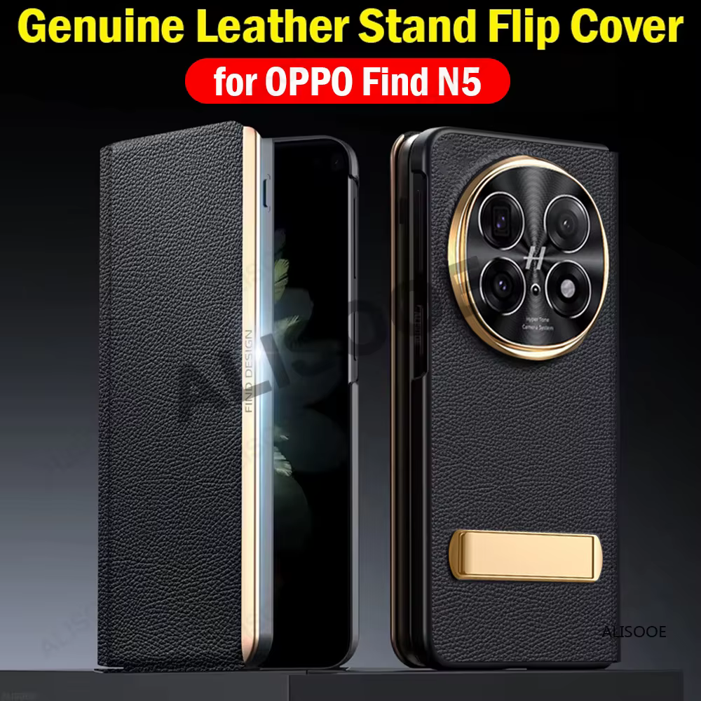 Funda OPPO Find N5 mostrando tapa de cuero genuino