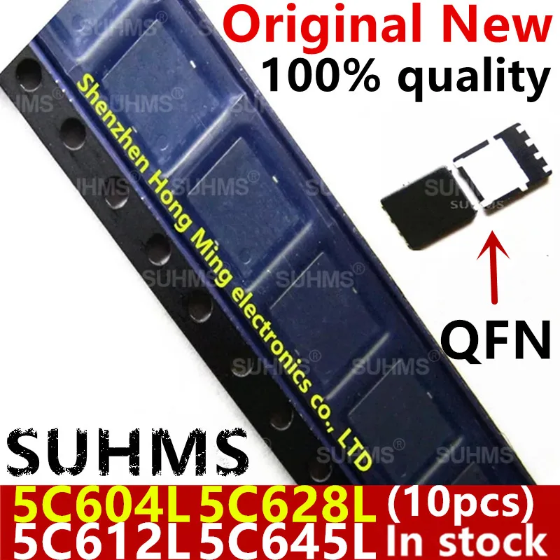 Chipset QFN-8 visto desde arriba, componente electrónico cuadrado negro con pines