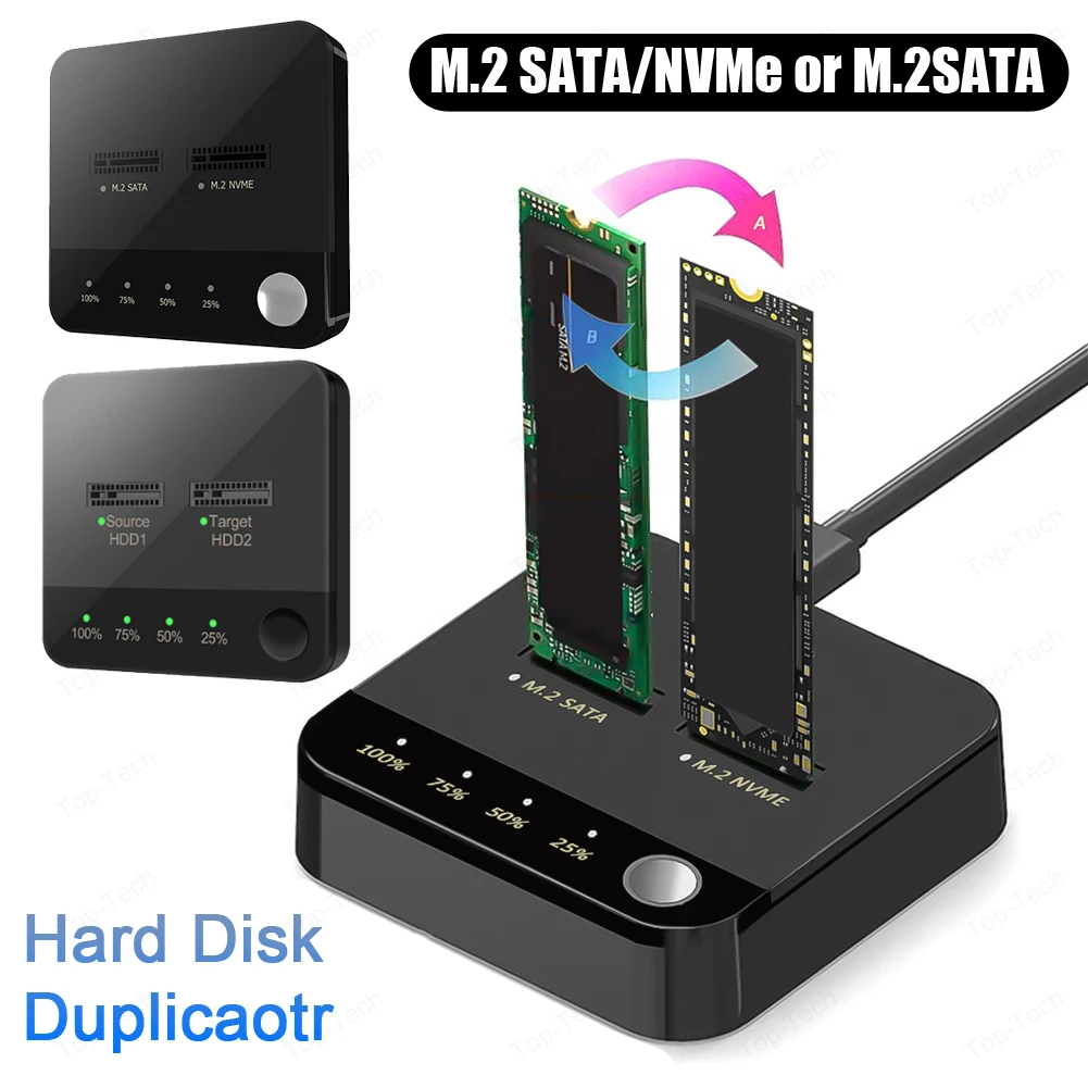 Clonador M.2 SATA/NVMe de doble bahía para disco duro con LED
