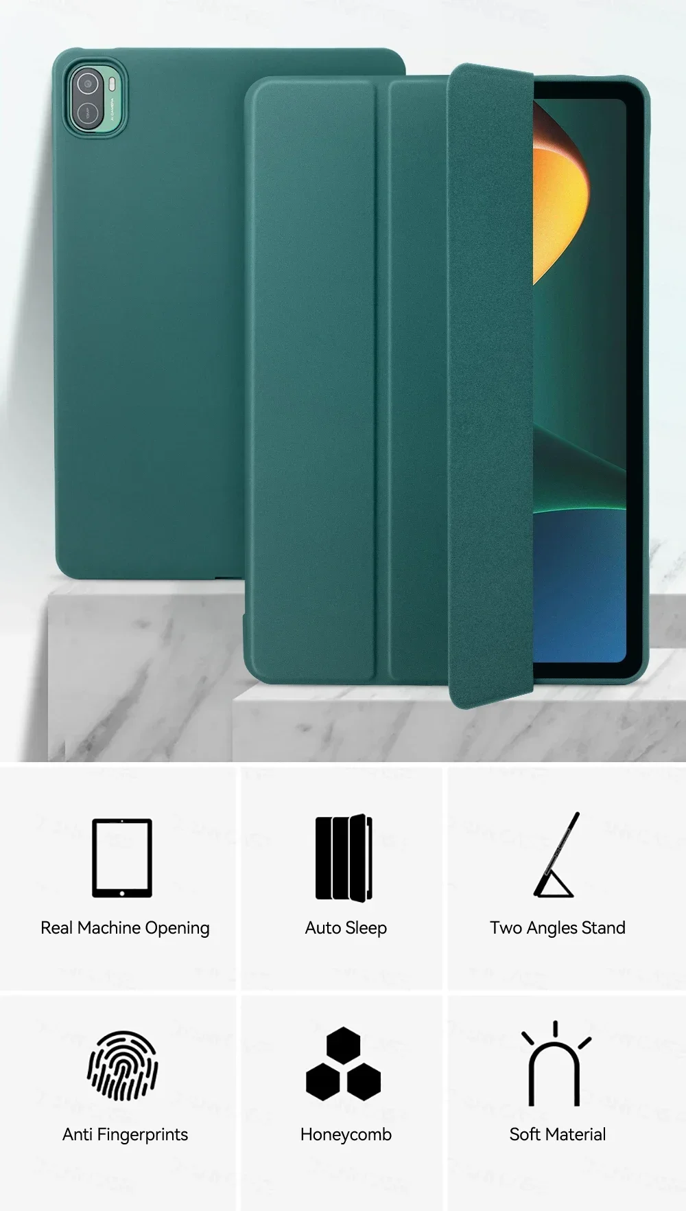 Vista frontal de la funda para Xiaomi Mi Pad 5 mostrando el diseño slim y el cierre magnético