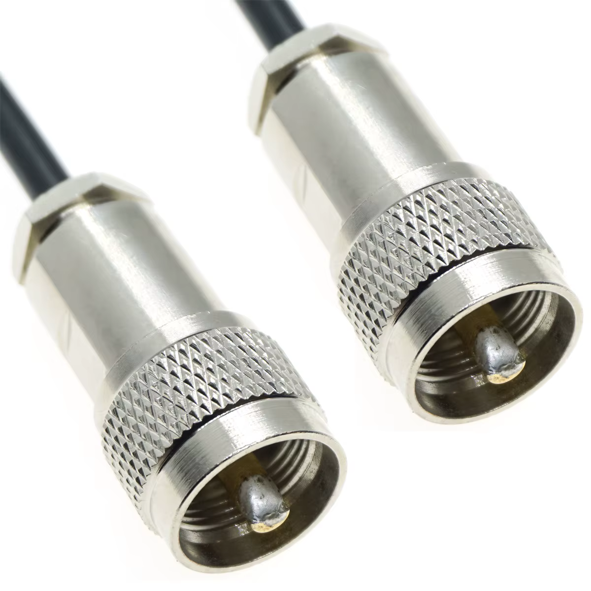 Cable coaxial RG58 UHF macho con conector PL259 de abrazadera y conductor central de cobre trenzado