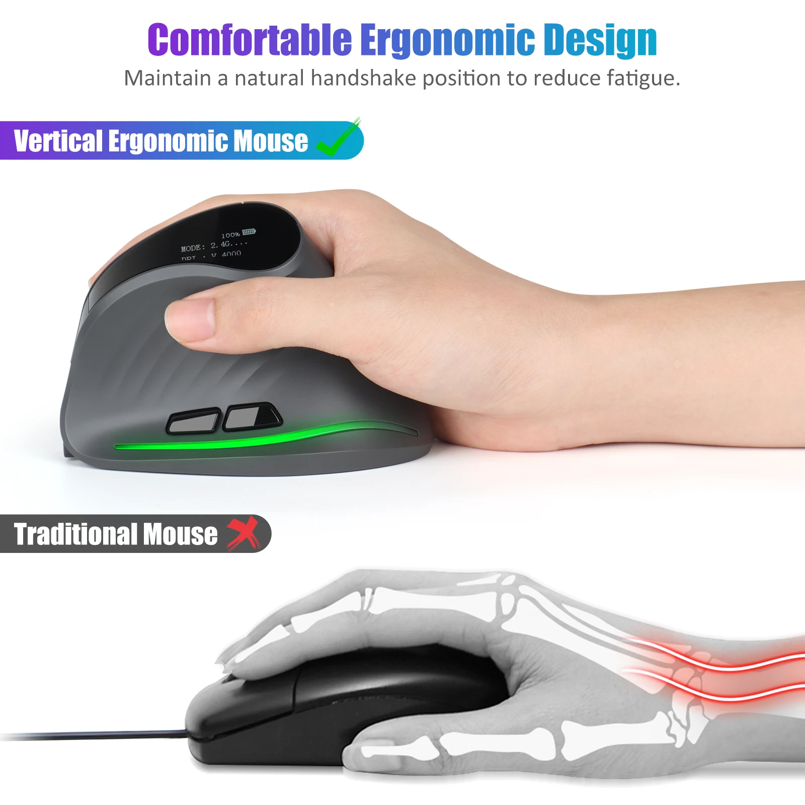 Detalle ergonómico del ratón vertical Lefon F35C