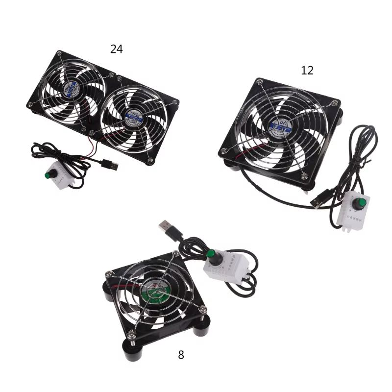 Ventilador USB con cubierta de malla en posición horizontal