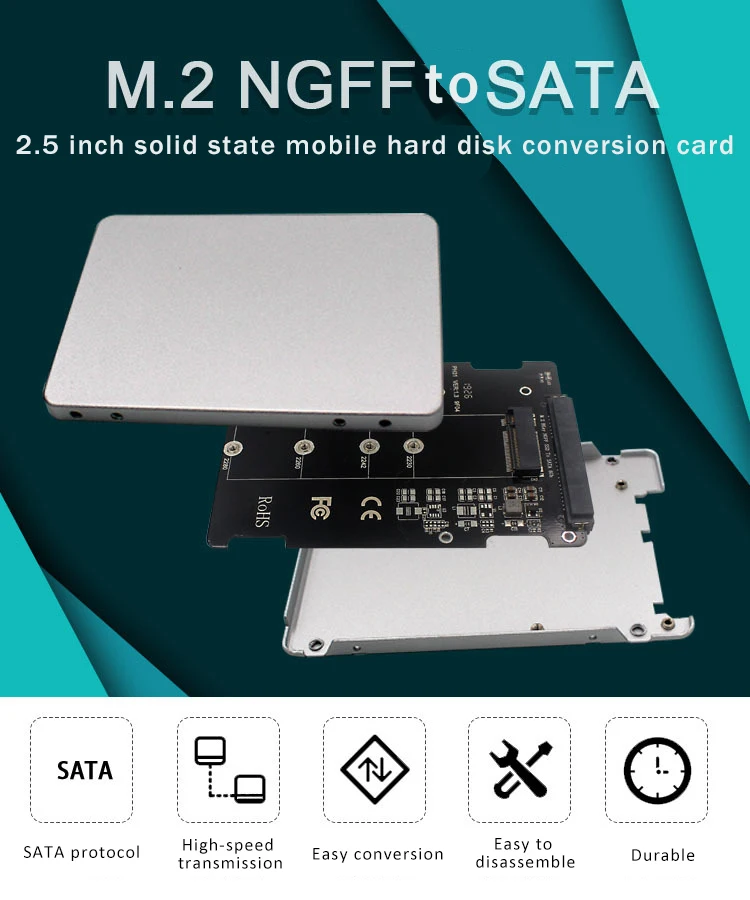 Adaptador M.2 B-Key a SATA visto desde arriba