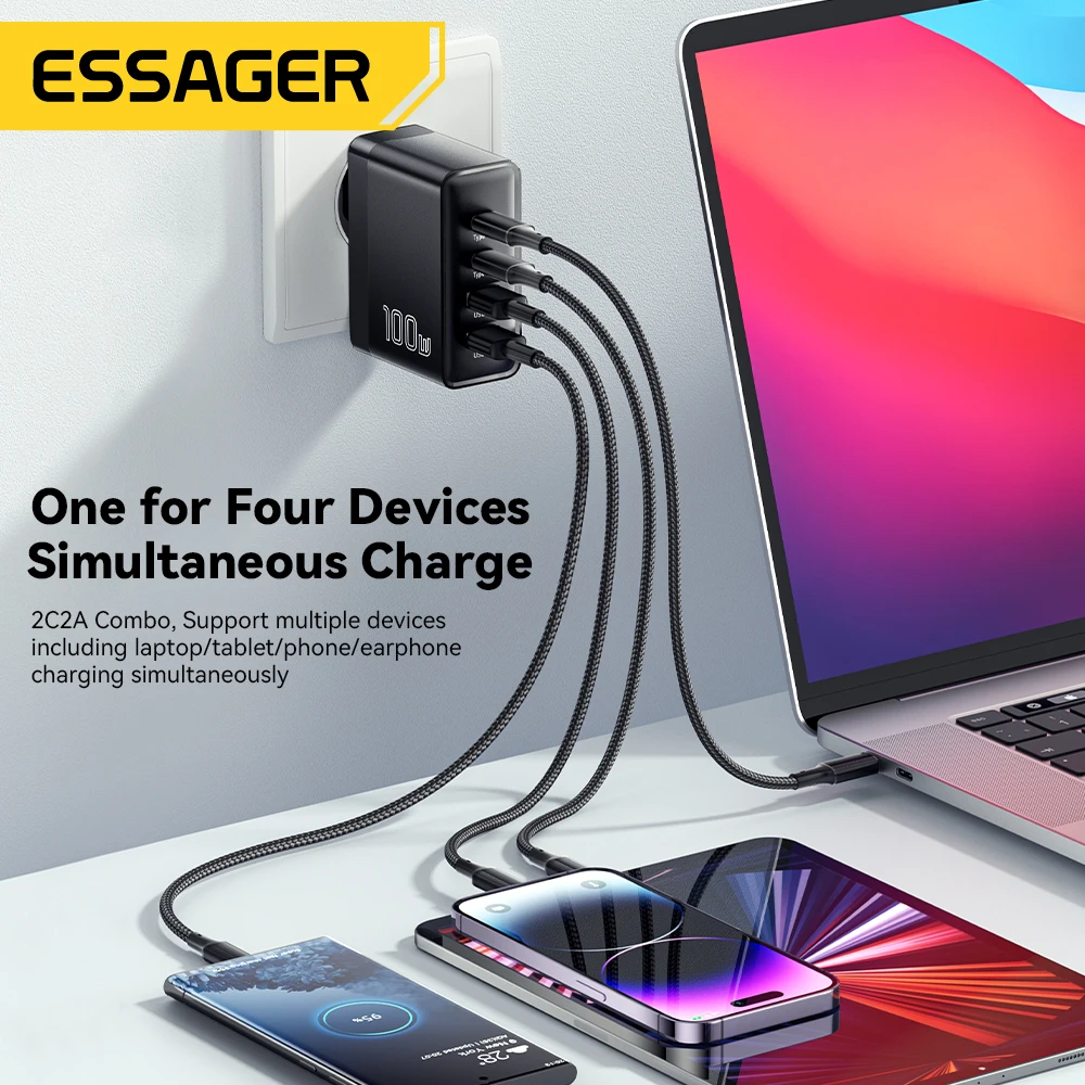 Essager Cargador GaN USB-C 100W para Portátil PD - imagen 3