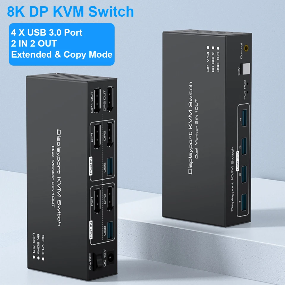KVM Switch Navceker frontal con puertos DisplayPort y USB