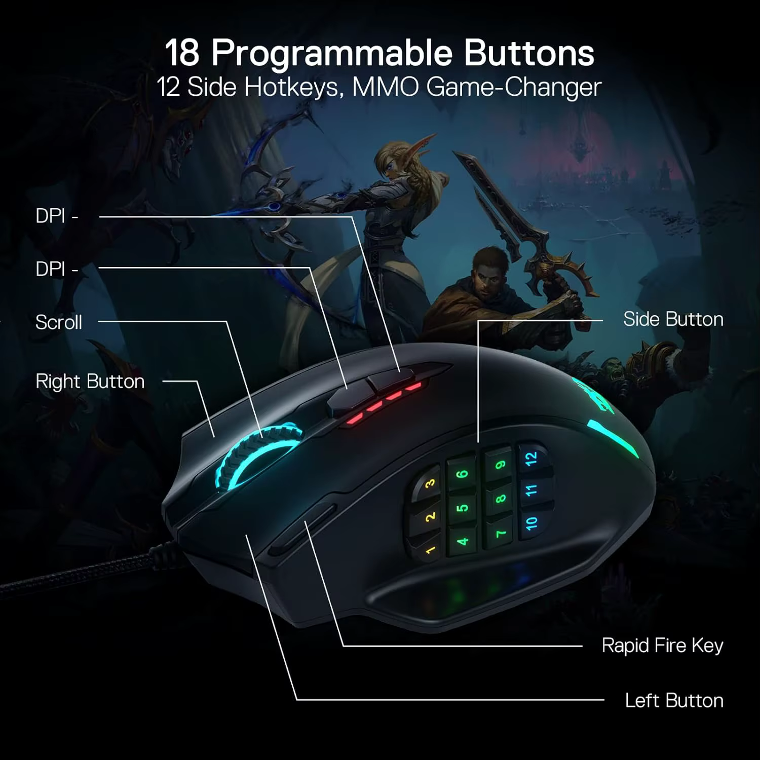 Ratón gaming Redragon M908 RGB USB programable 12400 DPI - imagen 5