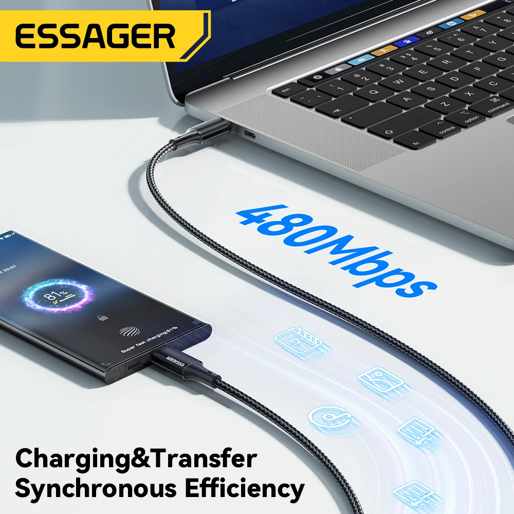 Cable Essager USB-C a USB-C 100W Carga Rápida - imagen 3