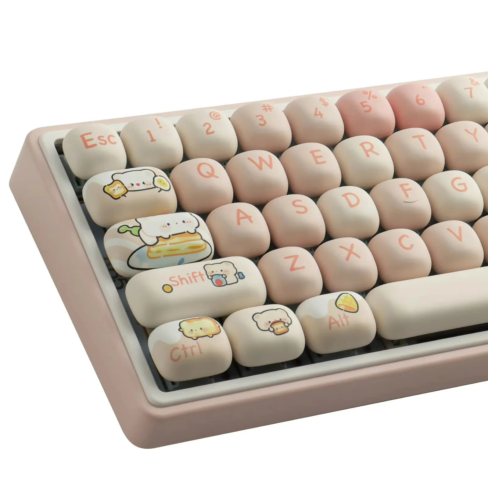 Bread Bear Teclas PBT para teclado mecánico MX, perfil redondeado rosa