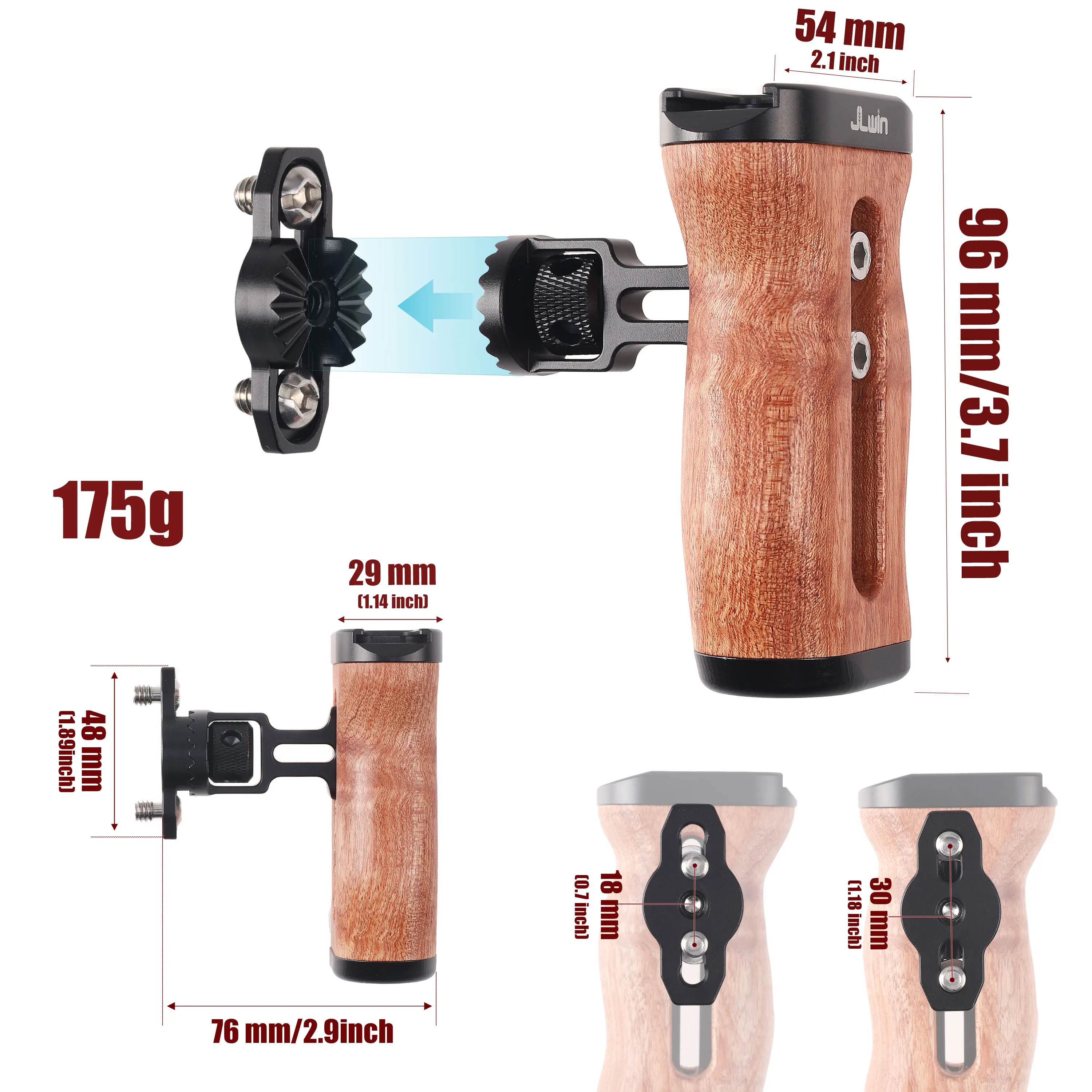Empuñadura de madera con tornillos de montaje