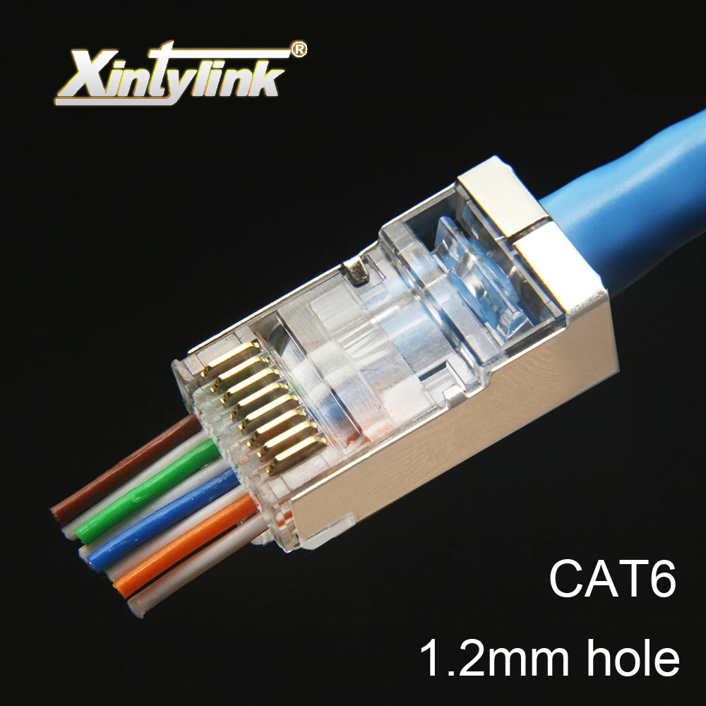Vista frontal del conector RJ45 Cat6 blindado