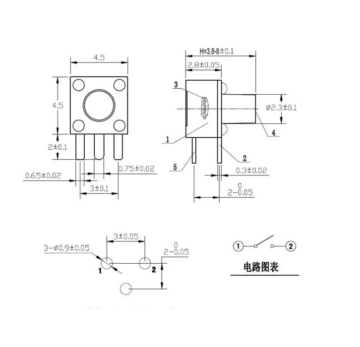 Interruptor táctil SMD vista frontal