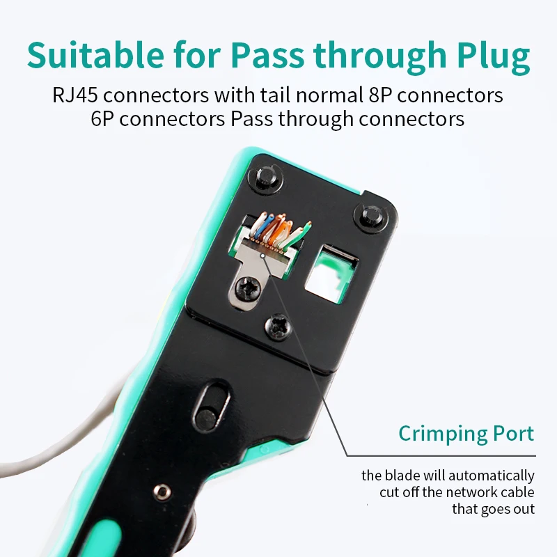 ZoeRax Crimpadora RJ45 pasante para conectores Cat6, Cat5e y RJ12 - imagen 3