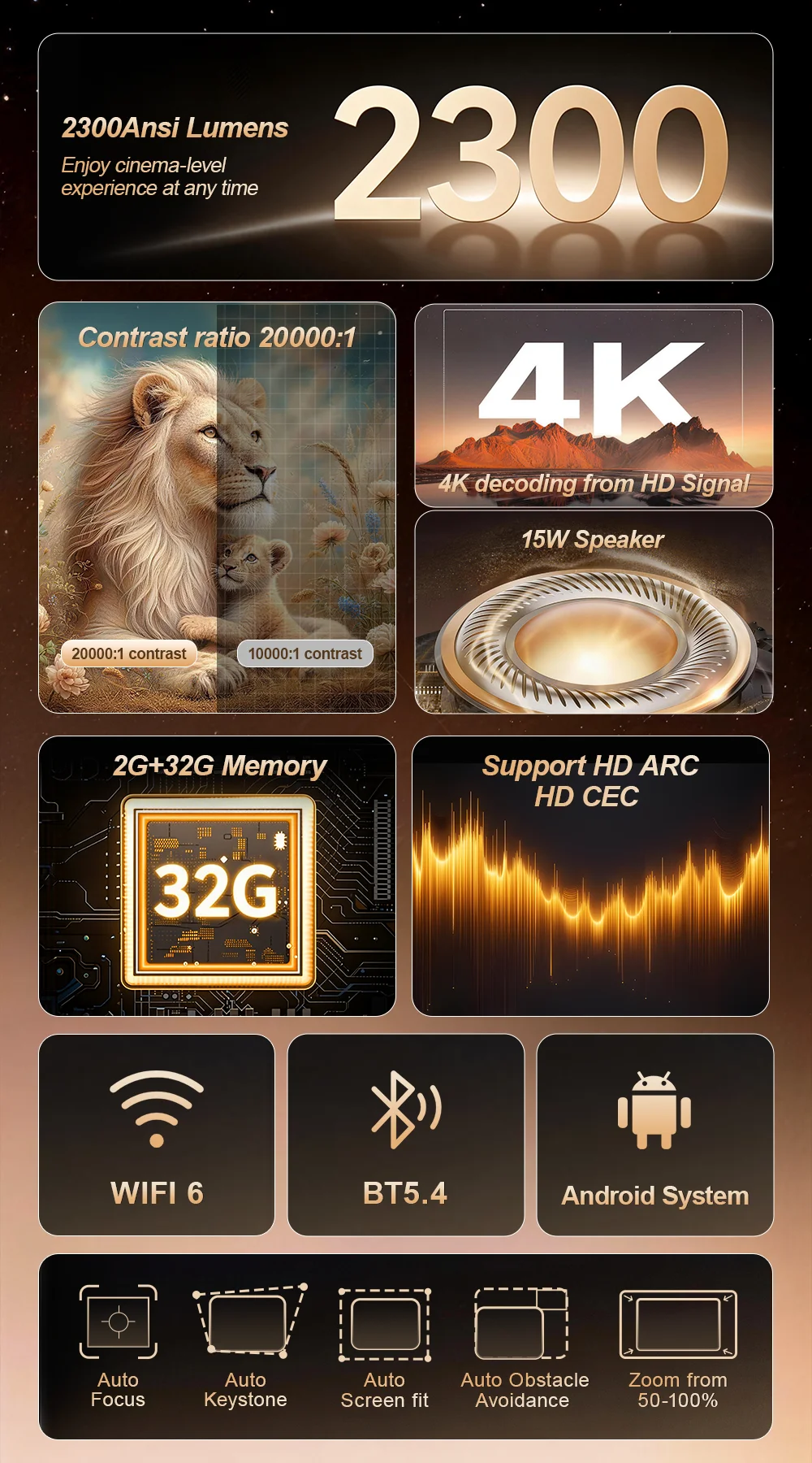 Interfaz Android del proyector con menú de aplicaciones