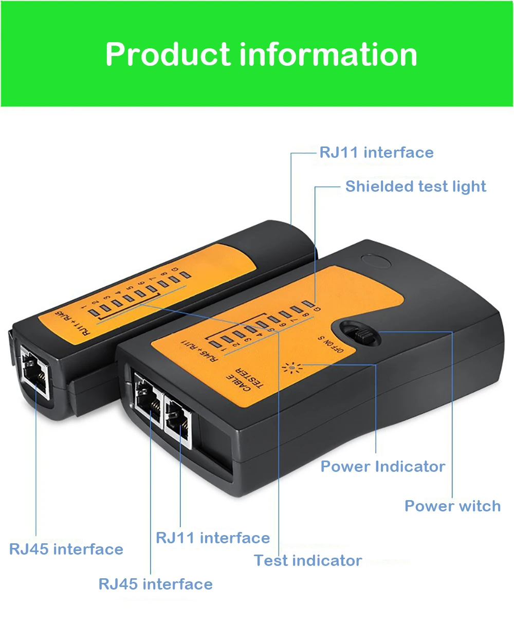 Probador de cable LAN RJ45 en uso