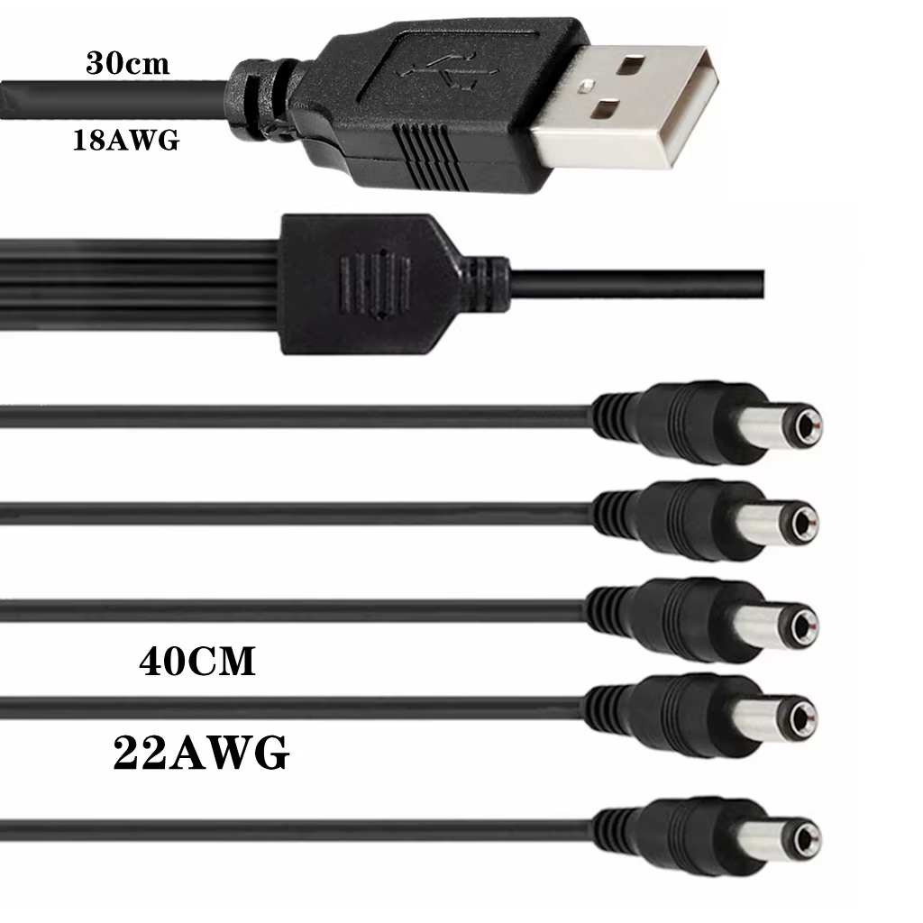 Detalle del conector DC 5,5x2,1mm y la trenza del cable