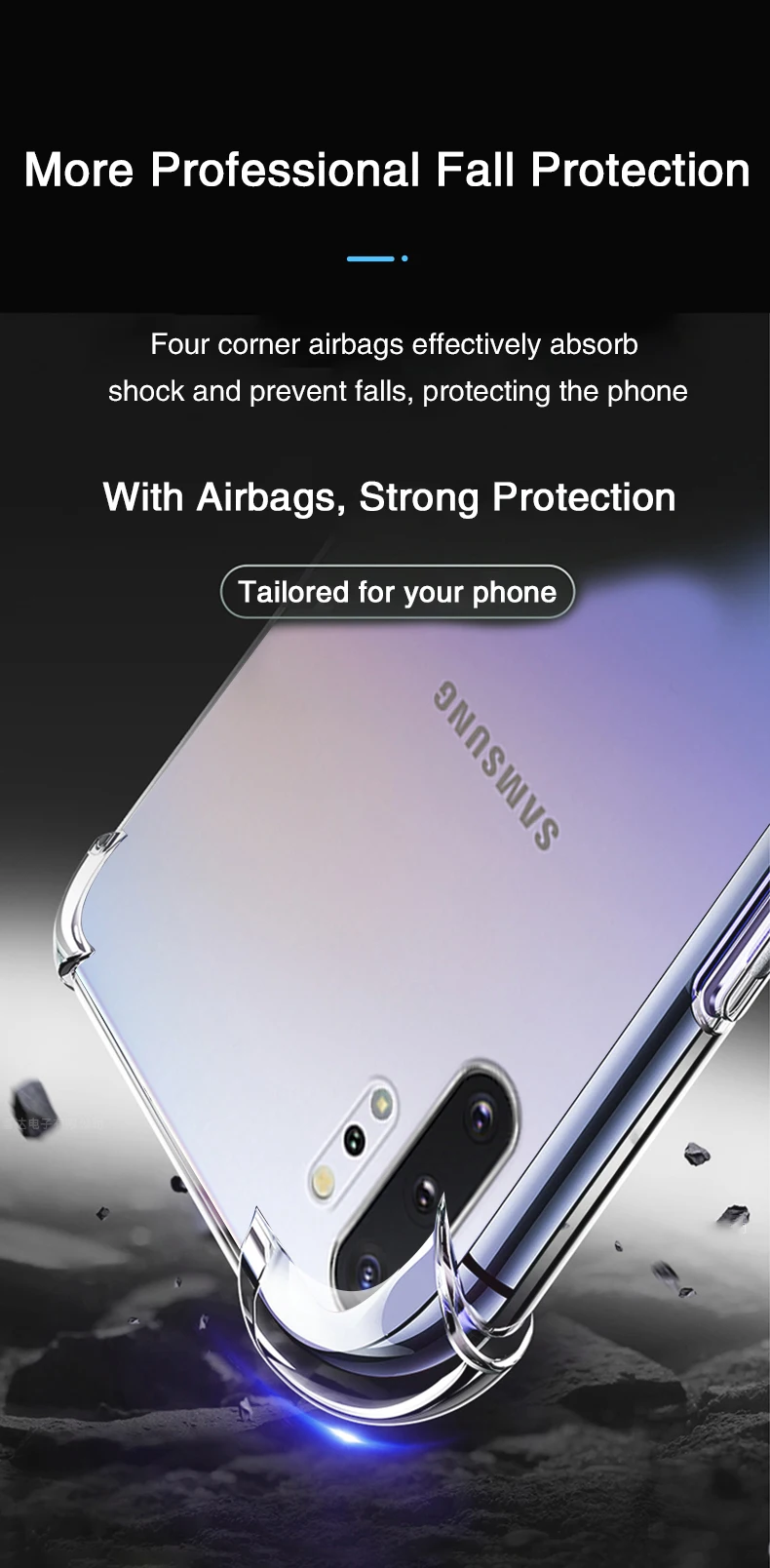 Funda de silicona transparente para Samsung Galaxy Note10 con protección Airbag