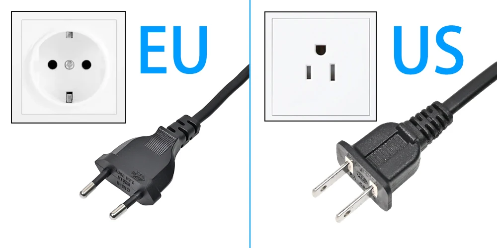 Vista frontal del adaptador mostrando el selector de voltaje y las conexiones