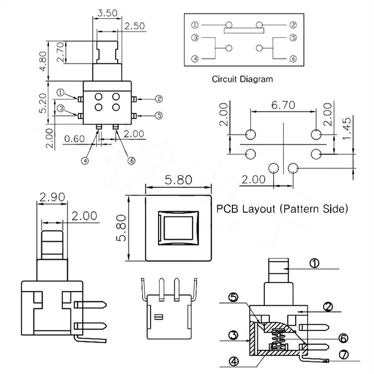 Interruptor de llave PCB vista frontal