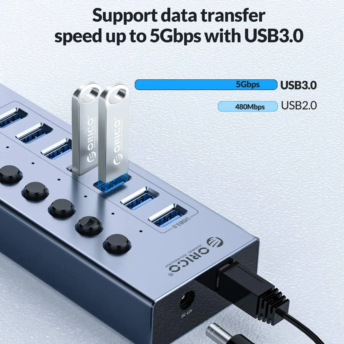 ORICO Hub USB 3.0 con interruptor y adaptador para portátil - imagen 2