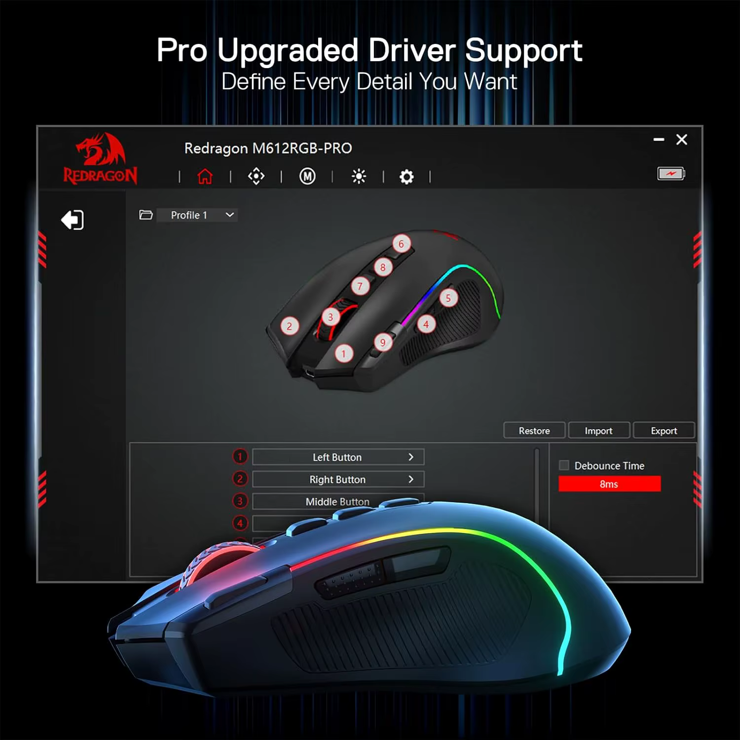 Ratón Gaming Inalámbrico Redragon RGB – Ratón Óptico Programable - imagen 4