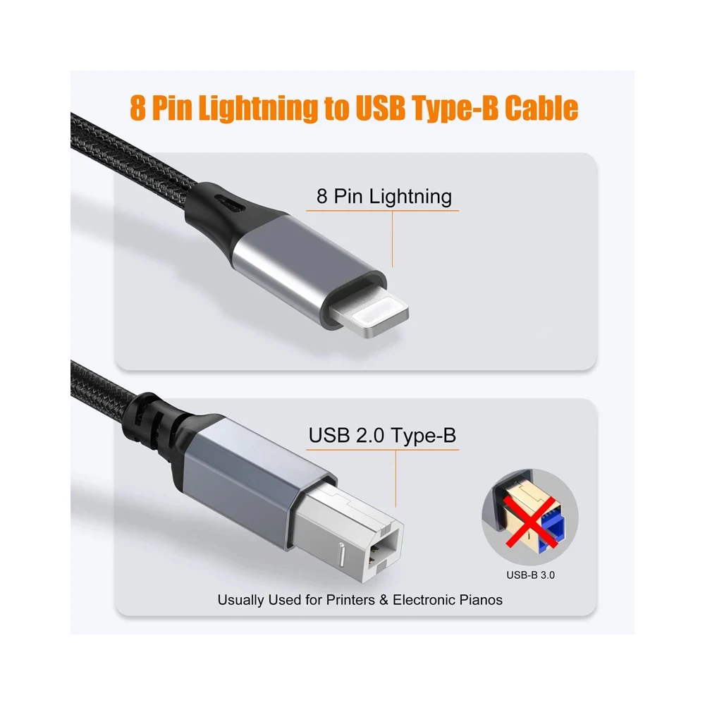 Cable adaptador Lightning a USB-B para conexión MIDI