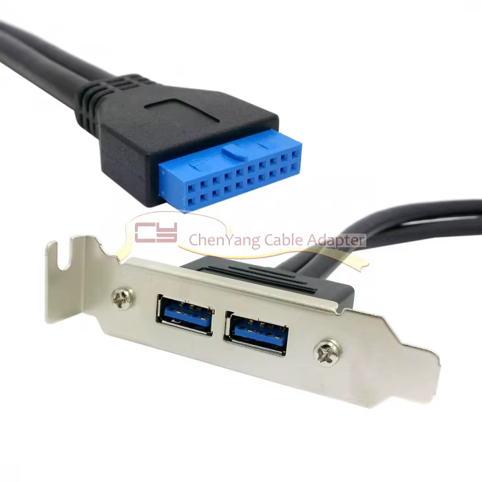 Detalle del cable de 20 pines y conectores USB 3.0