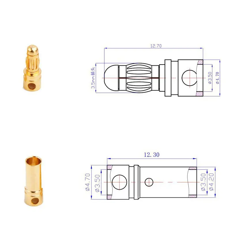 Conector Banana Chapado Oro 3-6 mm Macho/Hembra Alta Calidad