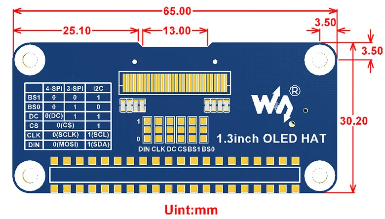 HAT OLED Waveshare 1,3" para Raspberry Pi 3B/Zero/2B/Zero W - imagen 3
