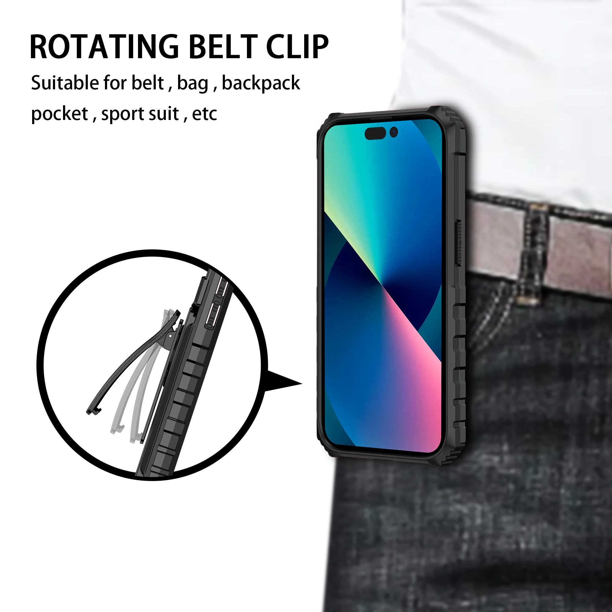Funda Resistente iPhone 16/15/14/13 – Clip Cinturón y Soporte - imagen 2