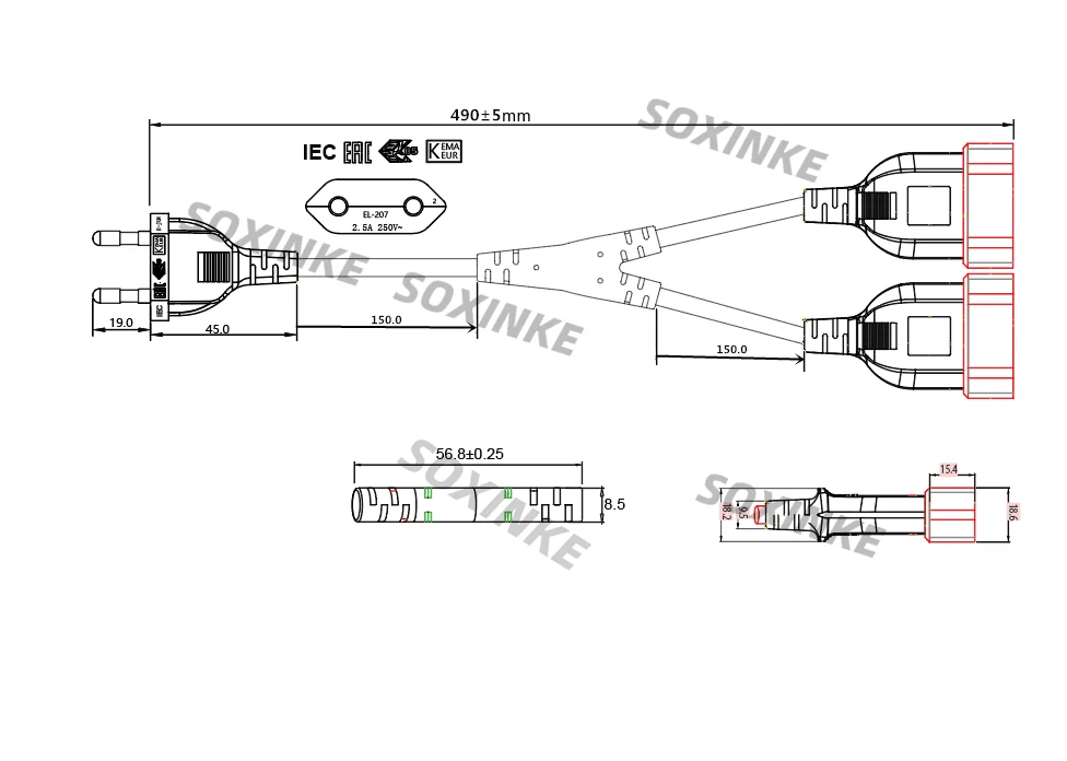 Cable divisor de potencia dual macho a hembra