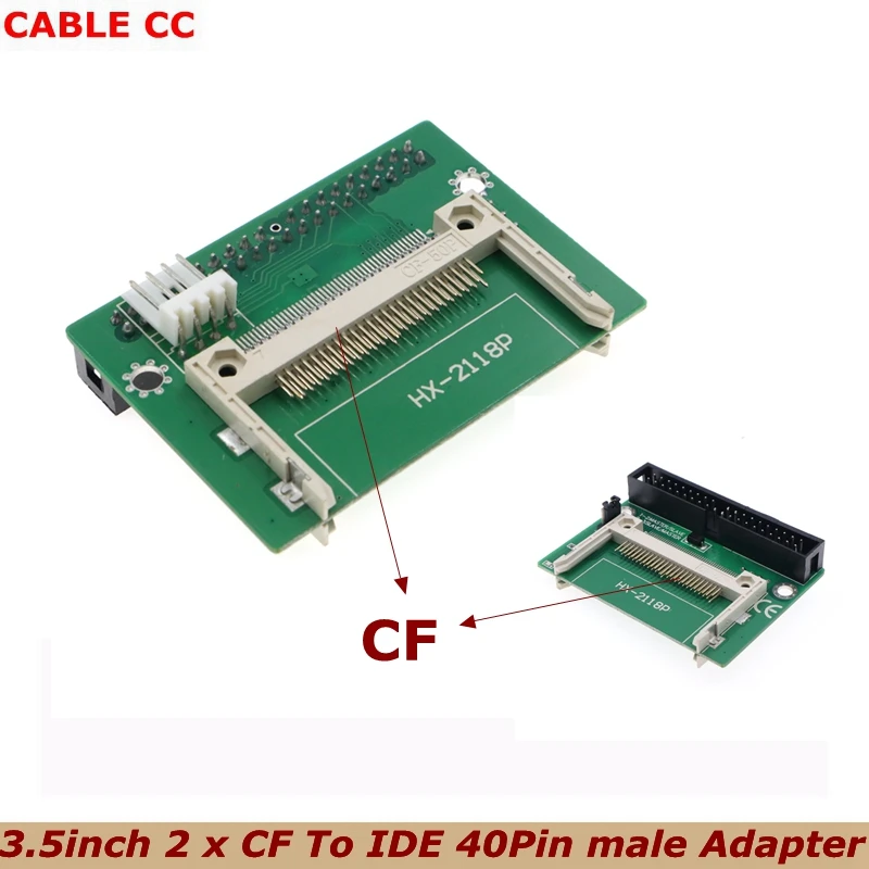 Vista frontal del adaptador CF a IDE mostrando el conector de 40 pines