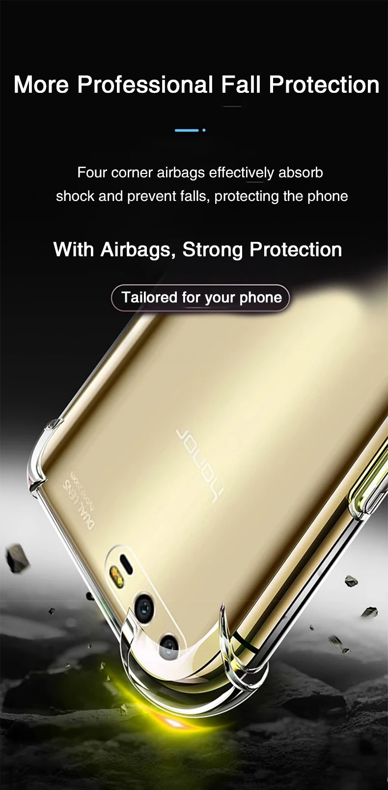 Vista frontal de la funda mostrando el ajuste preciso en un Huawei Honor 9