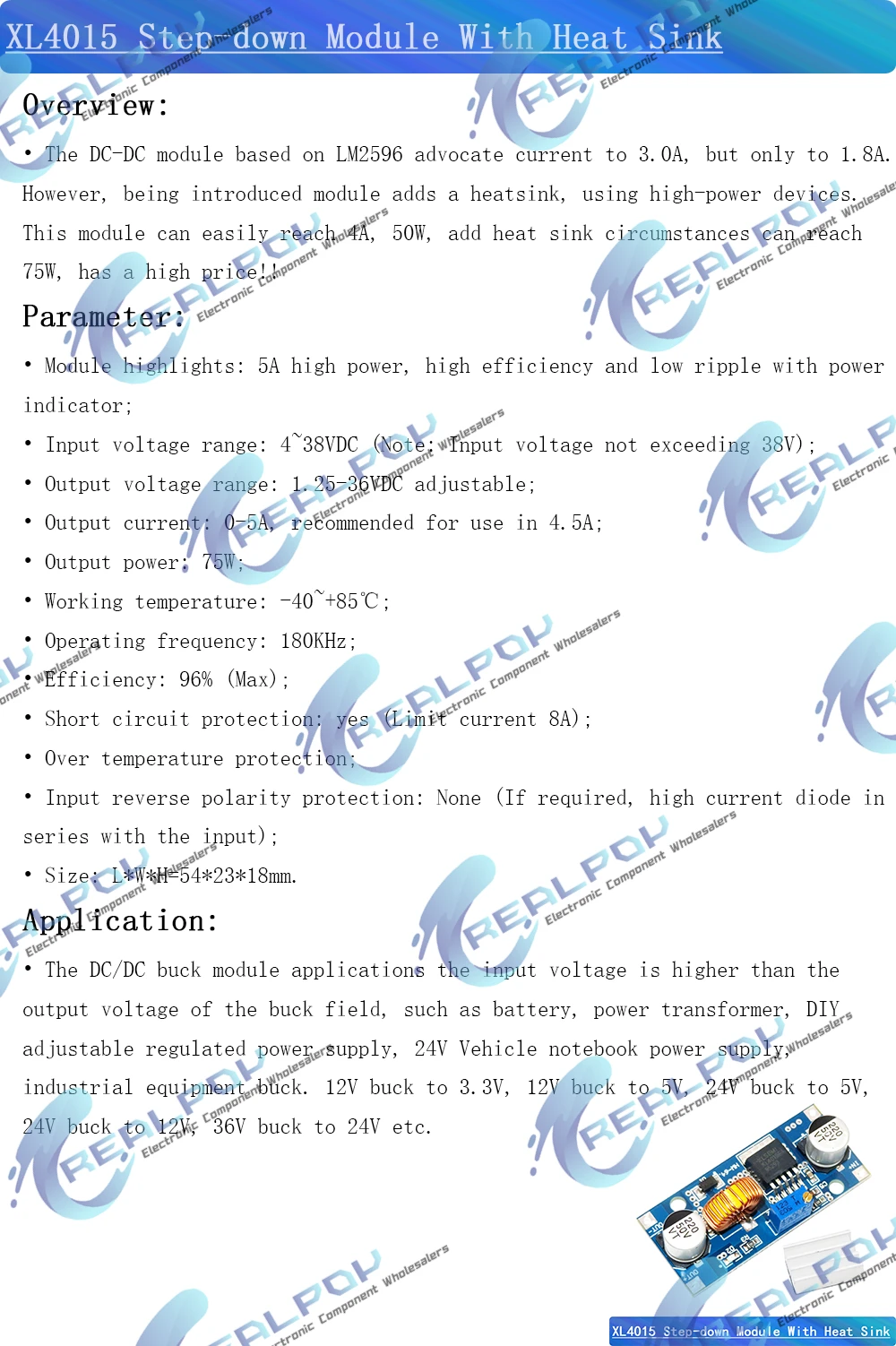 Componentes internos de la placa de carga XL4015