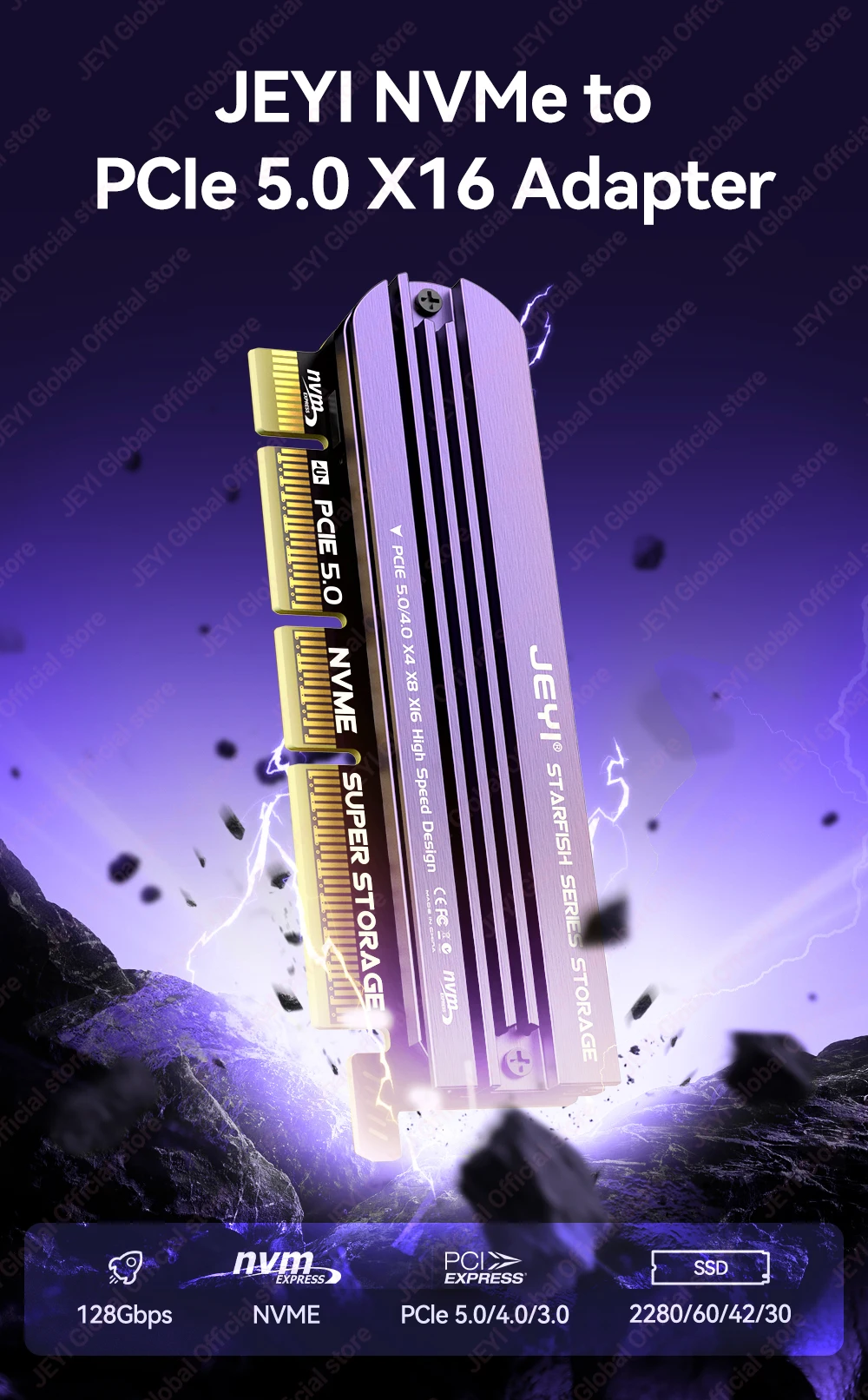 Adaptador JEYI para SSD NVMe M.2 a PCIe
