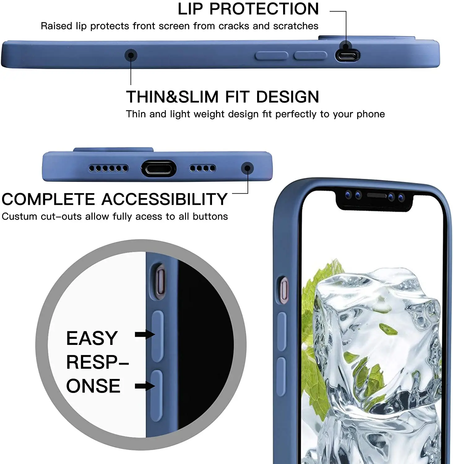 Mano colocando la funda en un iPhone mostrando la facilidad de ajuste
